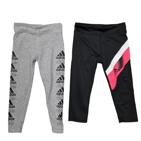 Adidas Girls Size 5 Leggings Lot Black Gray AEROREADY 2Pc Set - Picture 1 of 14